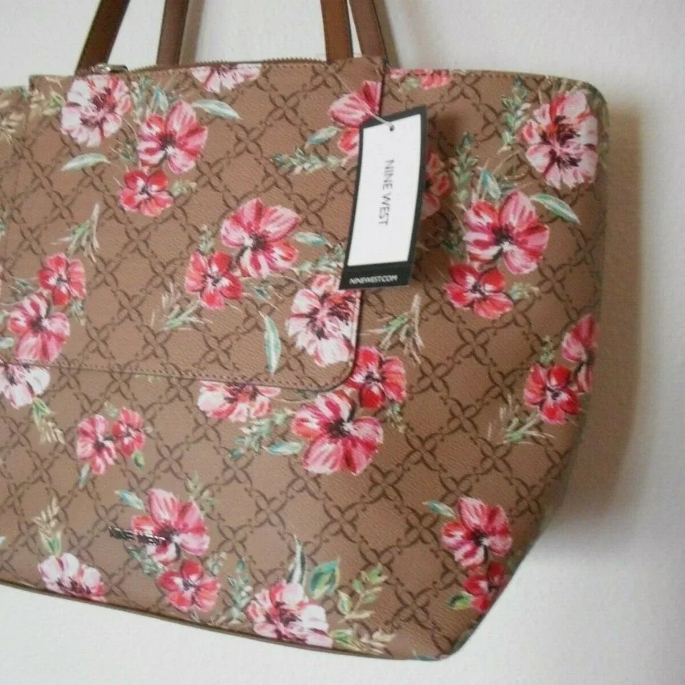 NEW NINE WEST Classic Multi Color Floral Shoulder Tote Handbag Purse - Picture 4 of 4